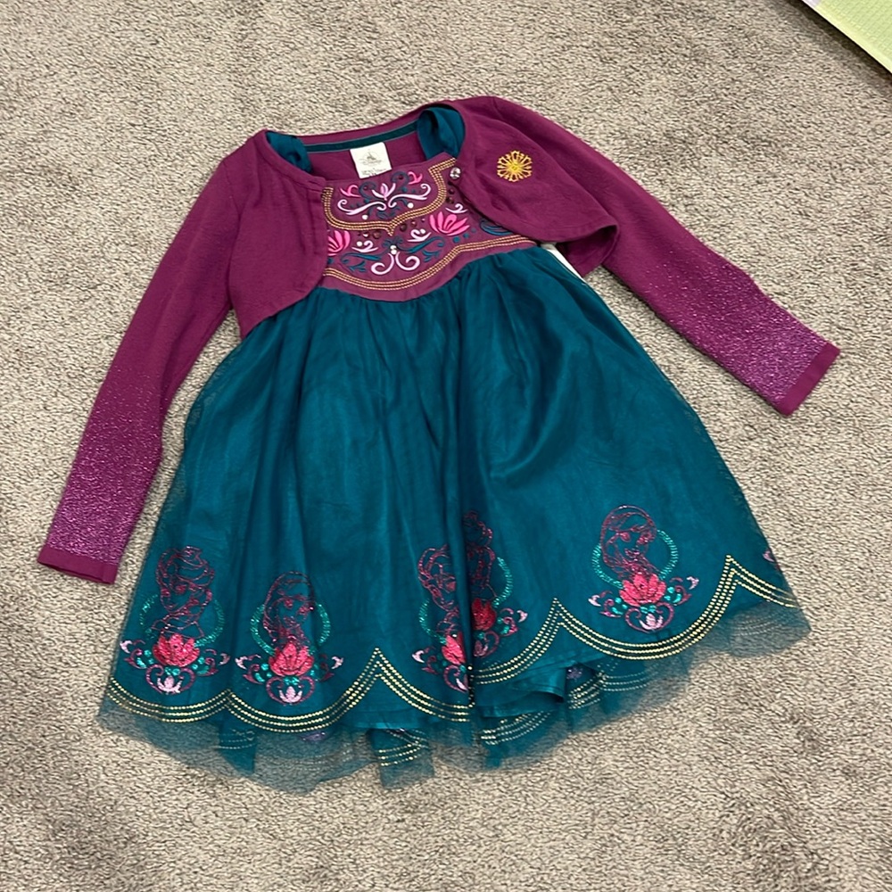 Frozen’s Anna dress with cardigan, 4T, in GREAT condition.